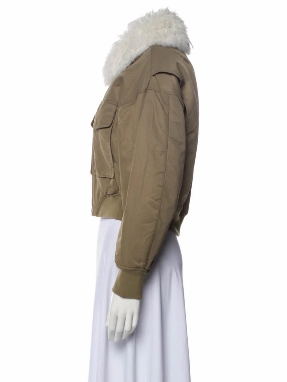 rag & bone Olive Bomber Jacket with Cream Faux Fur Collar